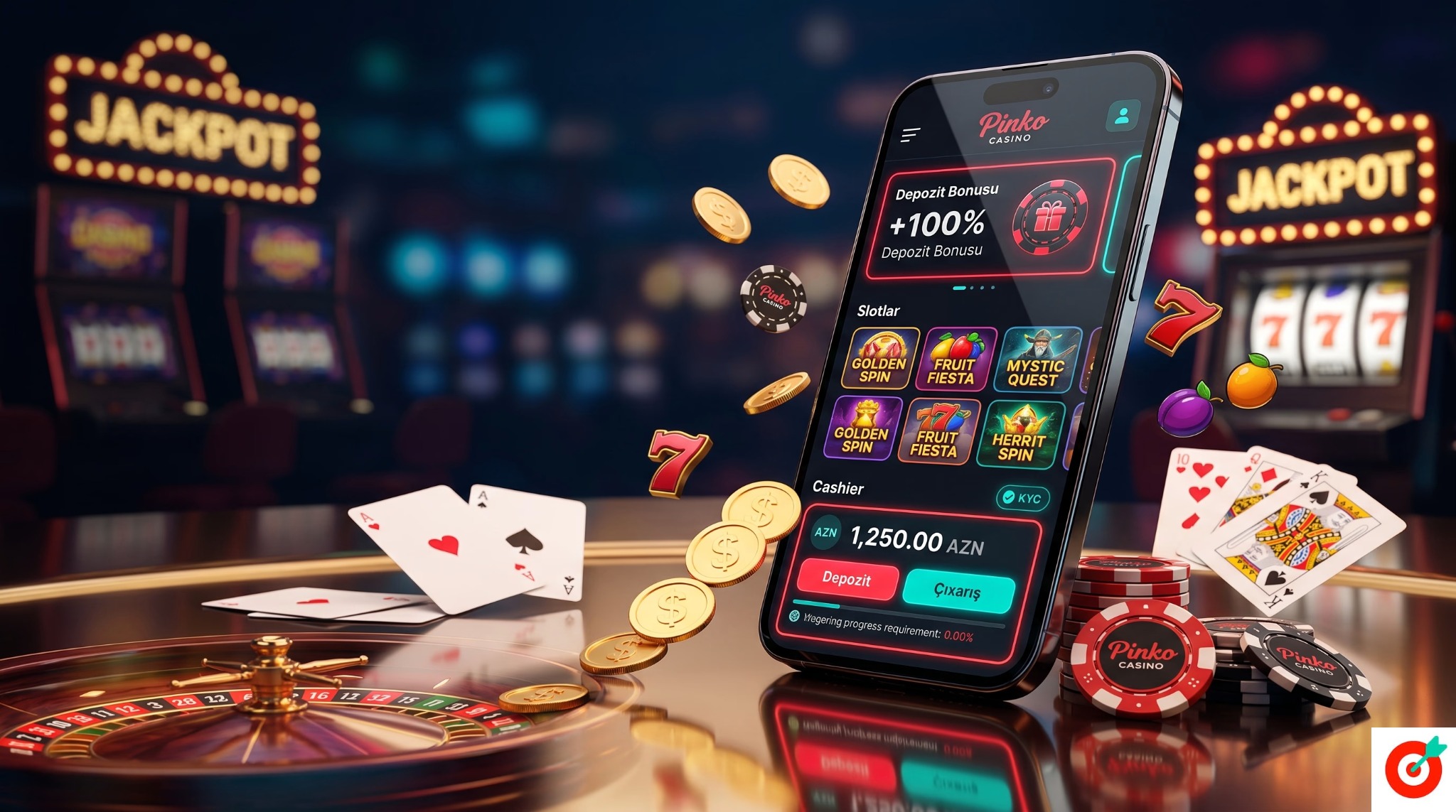 Pinko Casino bonus və AZN kassa ekranı